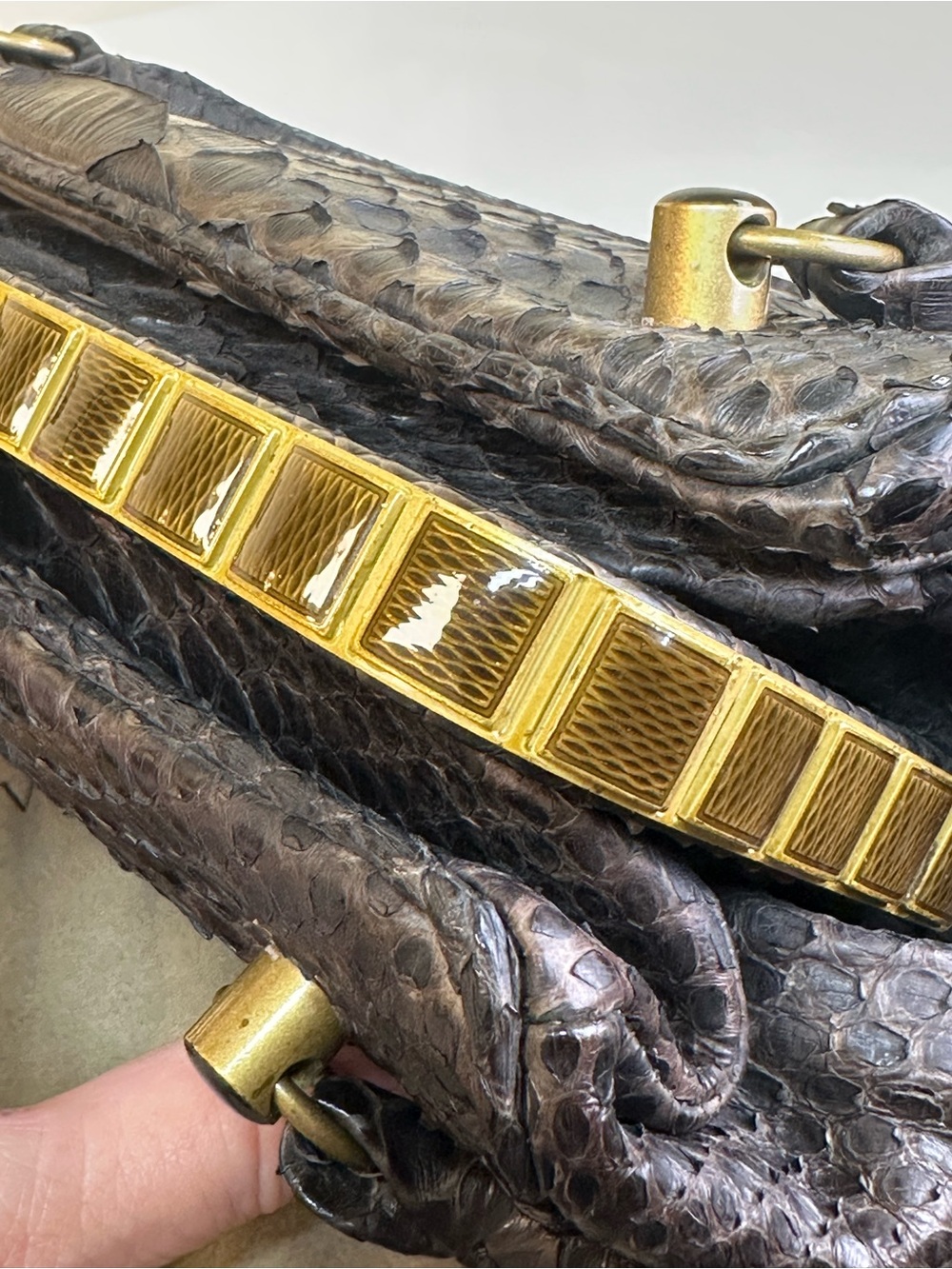 Bottega Veneta RARE Kari Python Frame Baguette Ebano Brown/Charcoal Vintage COA - Picture 4 of 17